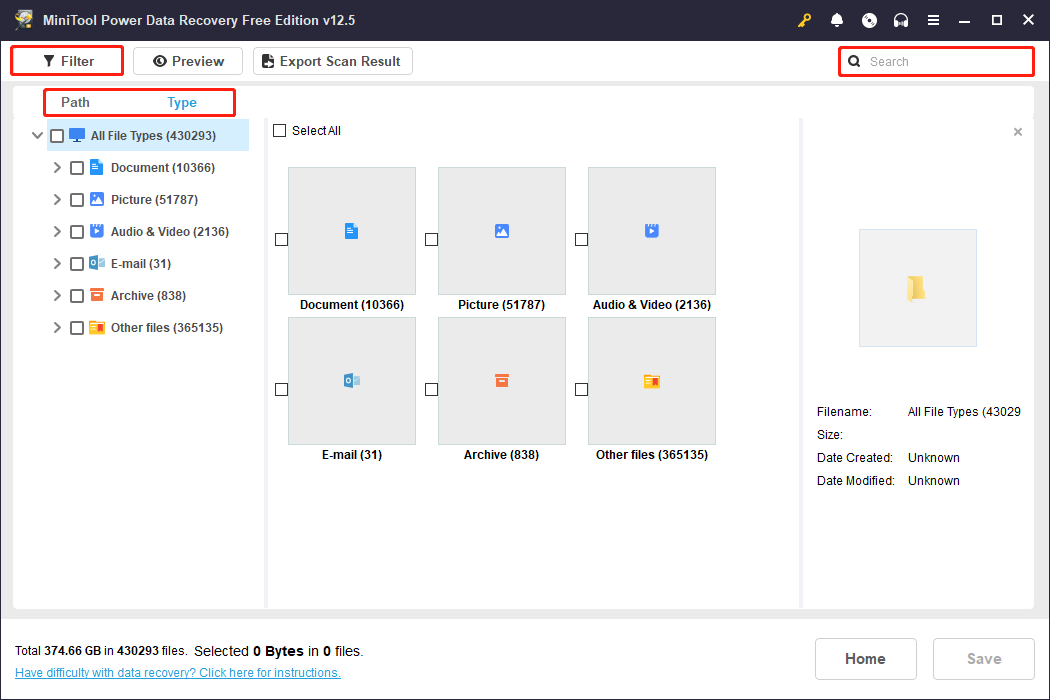 find target files in MiniTool Power Data Recovery