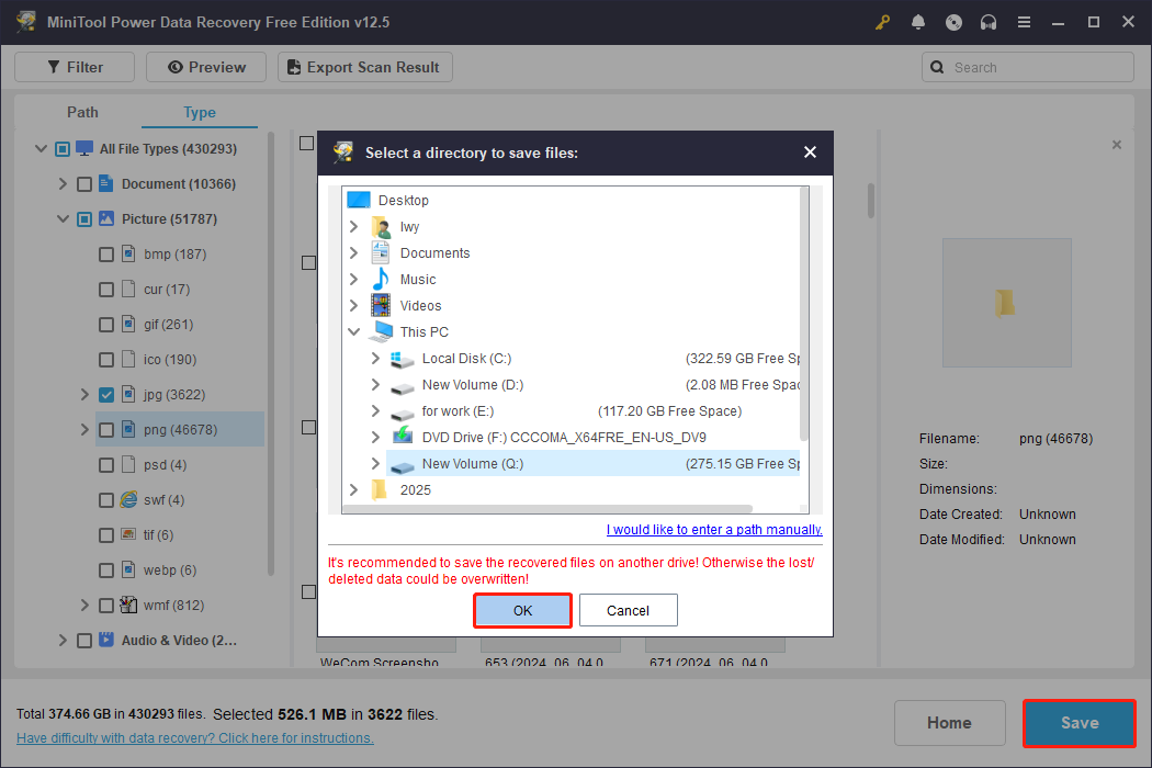 save files using MiniTool Power Data Recovery