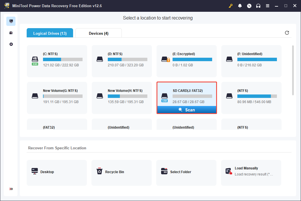 scan the CCTV/DVR’s SD card through MiniTool Power Data Recovery