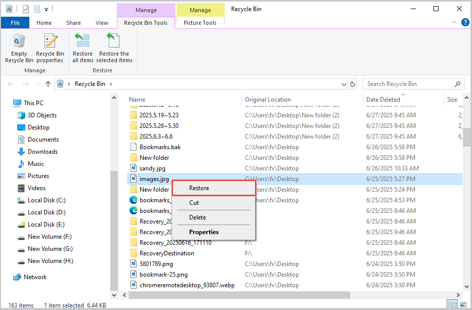click Restore to recover the Clip Studio Paint file in the Recycle Bin