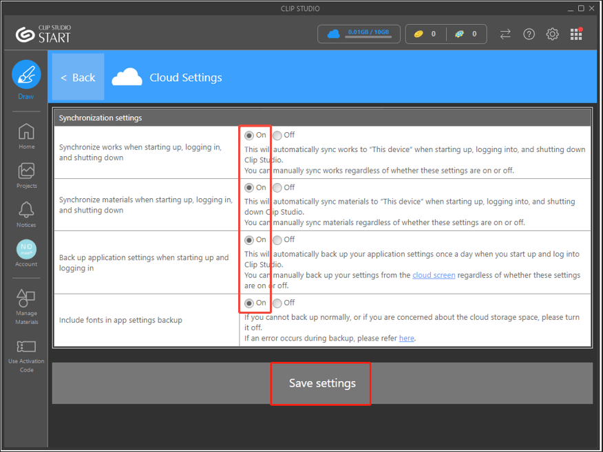 enable these Synchronization settings and click Save settings