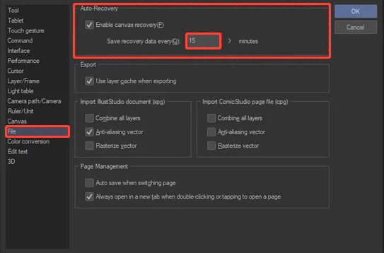 enable canvas recovery