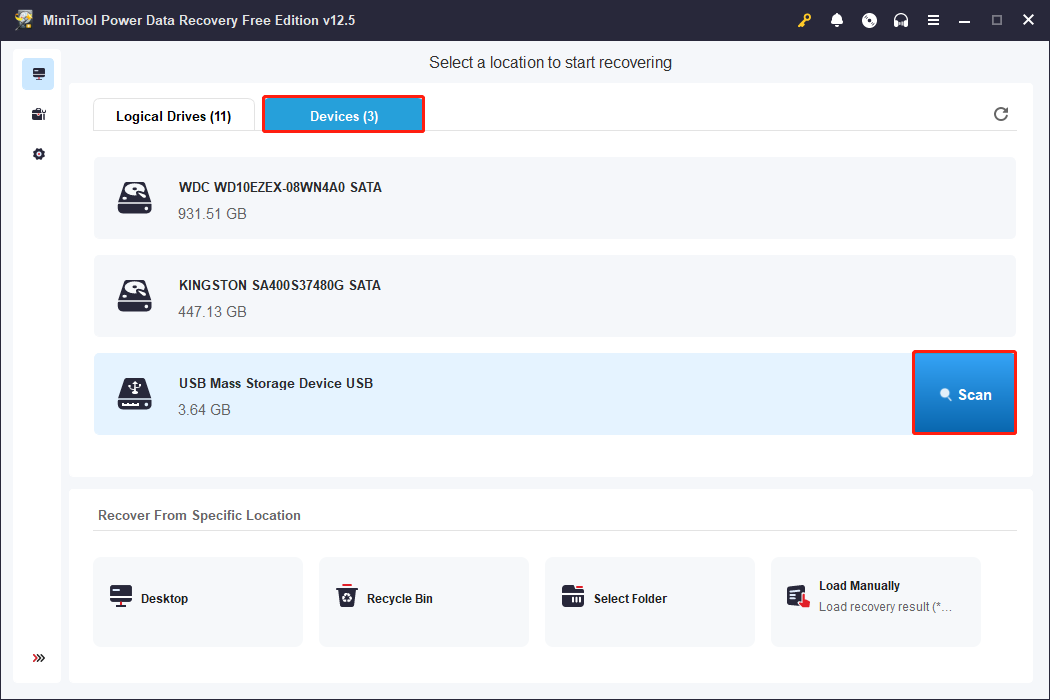 scan SD card using MiniTool Power Data Recovery