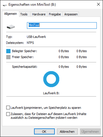 belegter Speicher als auch freier Speicher zeigen als „0“ an