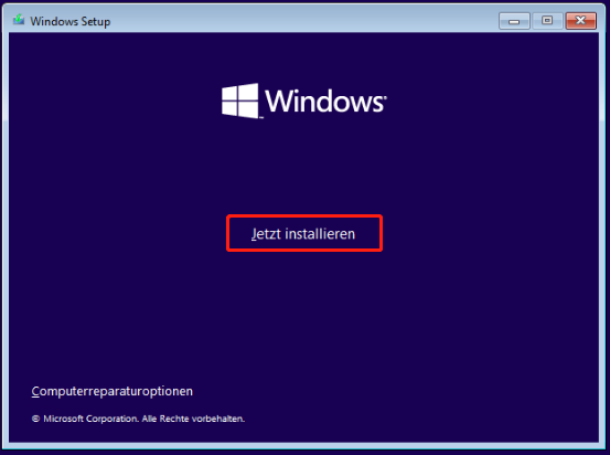 Klicken Sie auf Jetzt installieren, um Windows zu installieren
