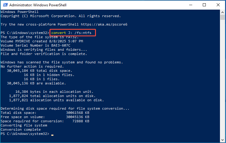 type the convert command