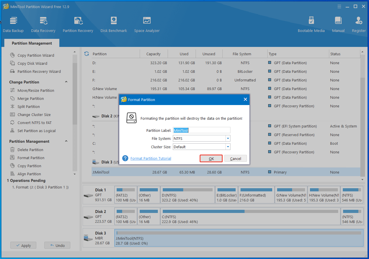 set the file system and label