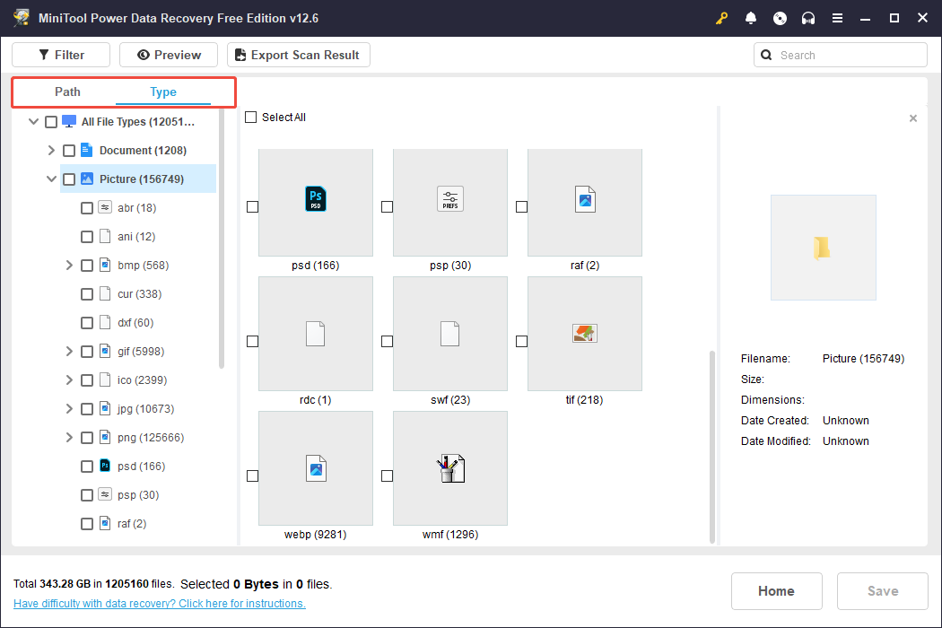 the Path and Type features in MiniTool Power Data Recovery