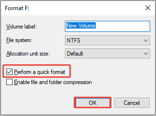 tick the Performa quick format option and click OK