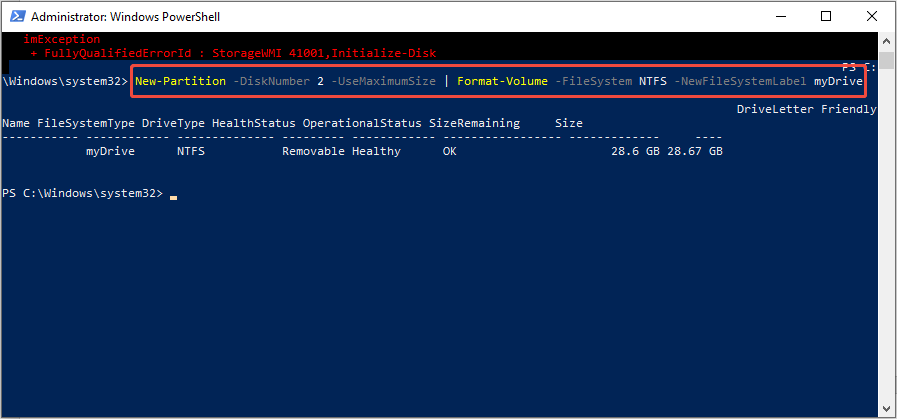 type the command to format the drive
