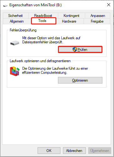 Auf Dateisystemfehler prüfen