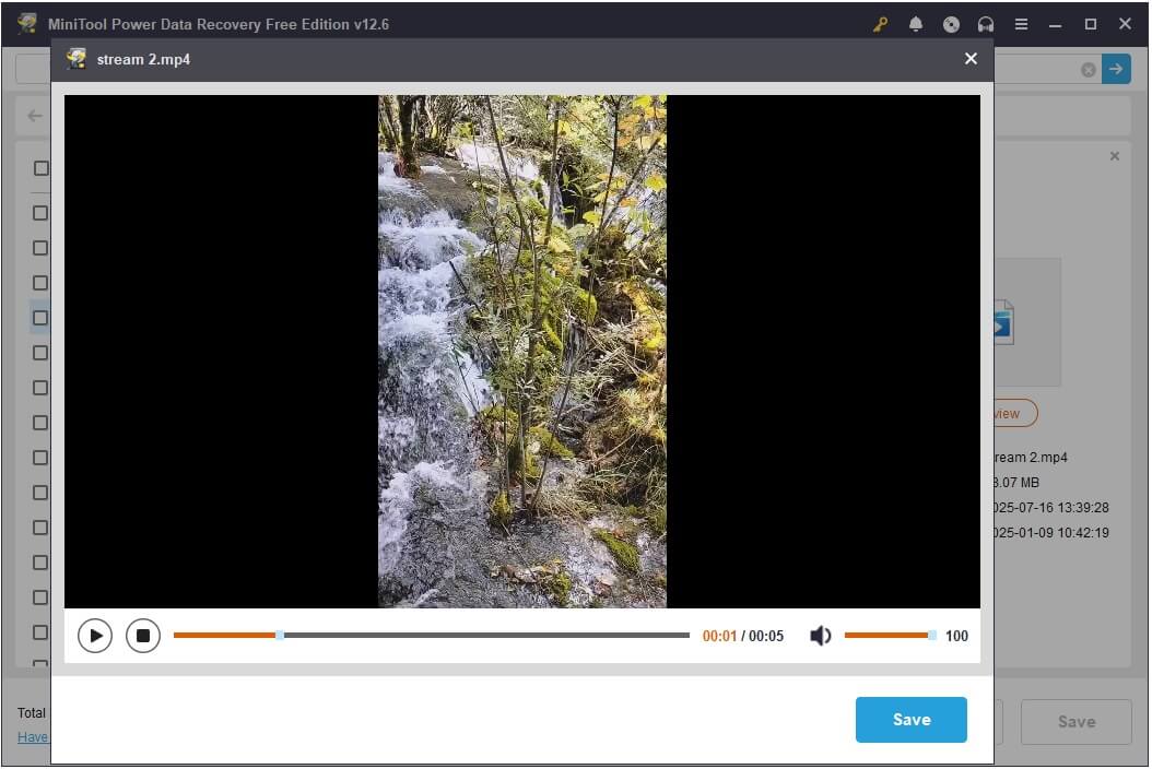 preview the video file in MiniTool Power Data Recovery