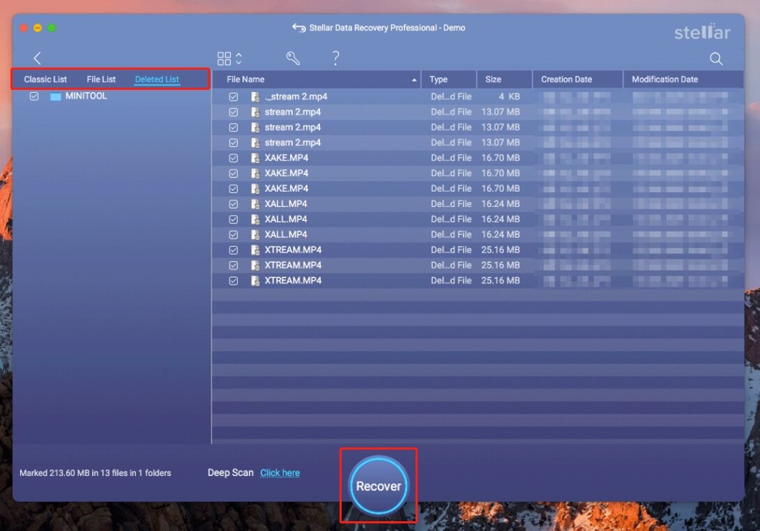tick and recover deleted files in Stellar Data Recovery for Mac