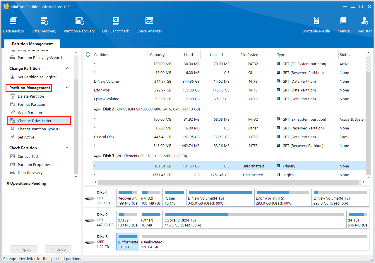 assign a drive letter using MiniTool Partition Wizard