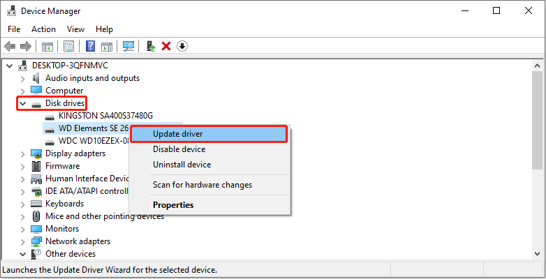 update a hard drive driver in Device Manager