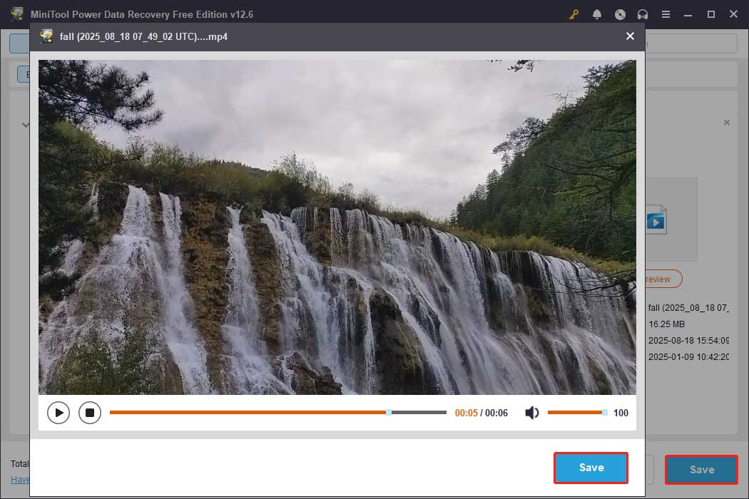 preview and save the wanted files in MiniTool Power Data Recovery
