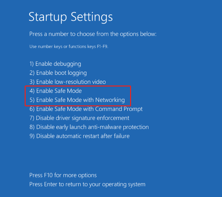 enable Safe Mode from WinRE