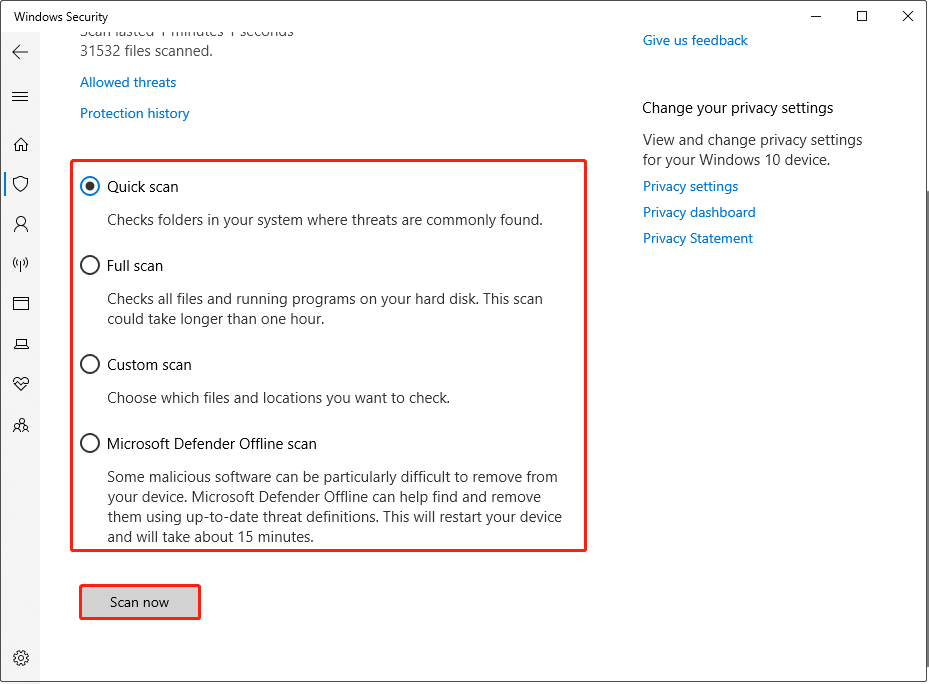 run a virus scan in Windows Security