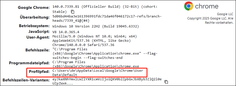 Geben Sie chrome://version/ in die Adressleiste von Chrome ein, um detaillierte Informationen anzuzeigen.