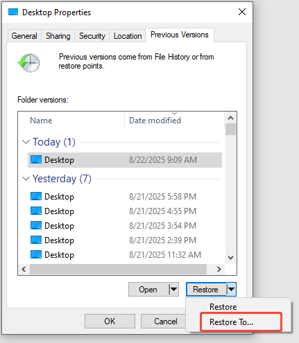 click Restore To