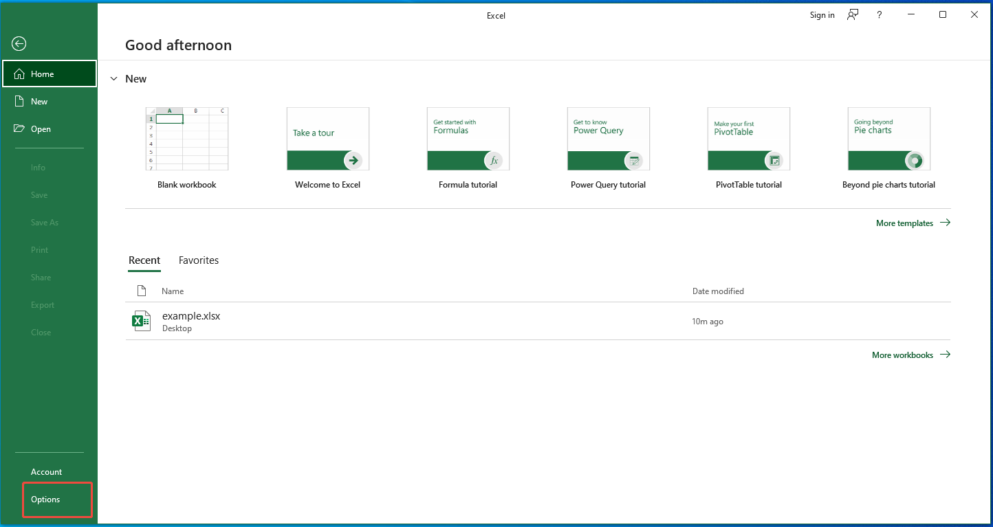 go to the Options section