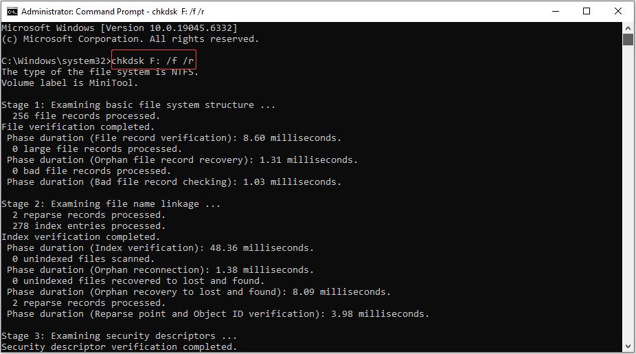 type chkdsk X: /f /r