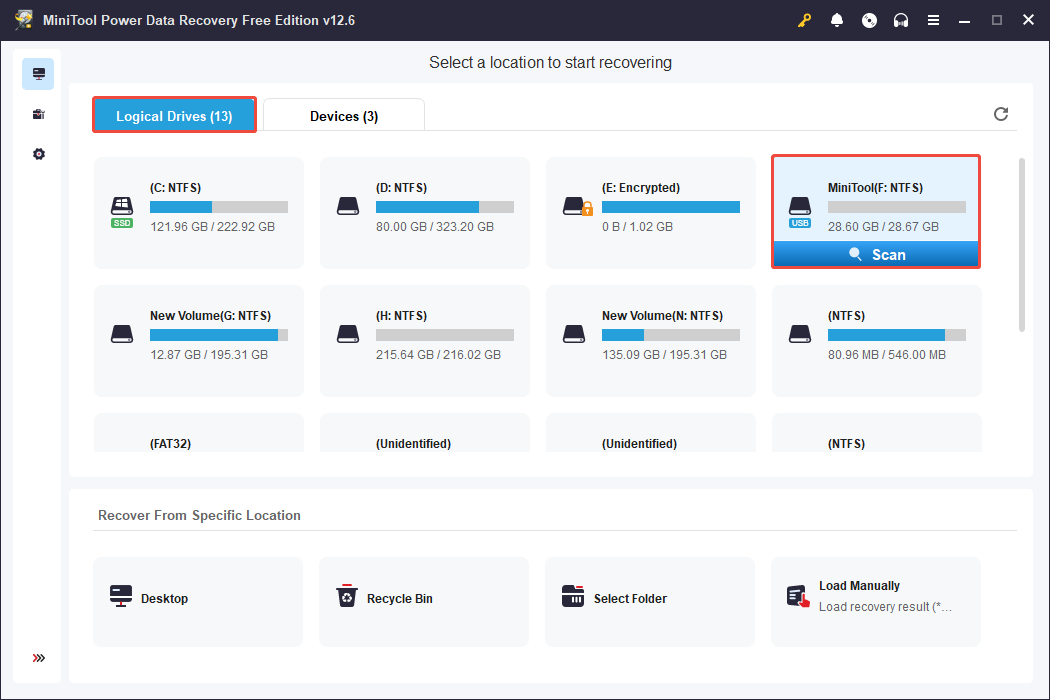 scan the Micro SD card using MiniTool Power Data Recovery