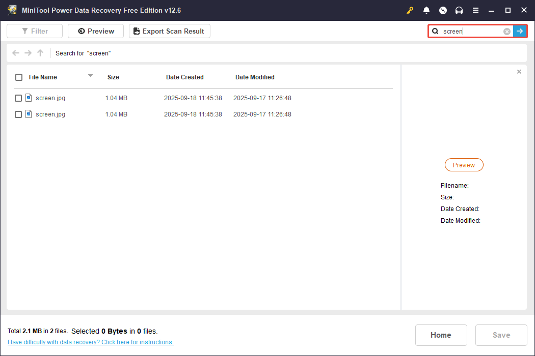 search for wanted files in MiniTool Power Data Recovery