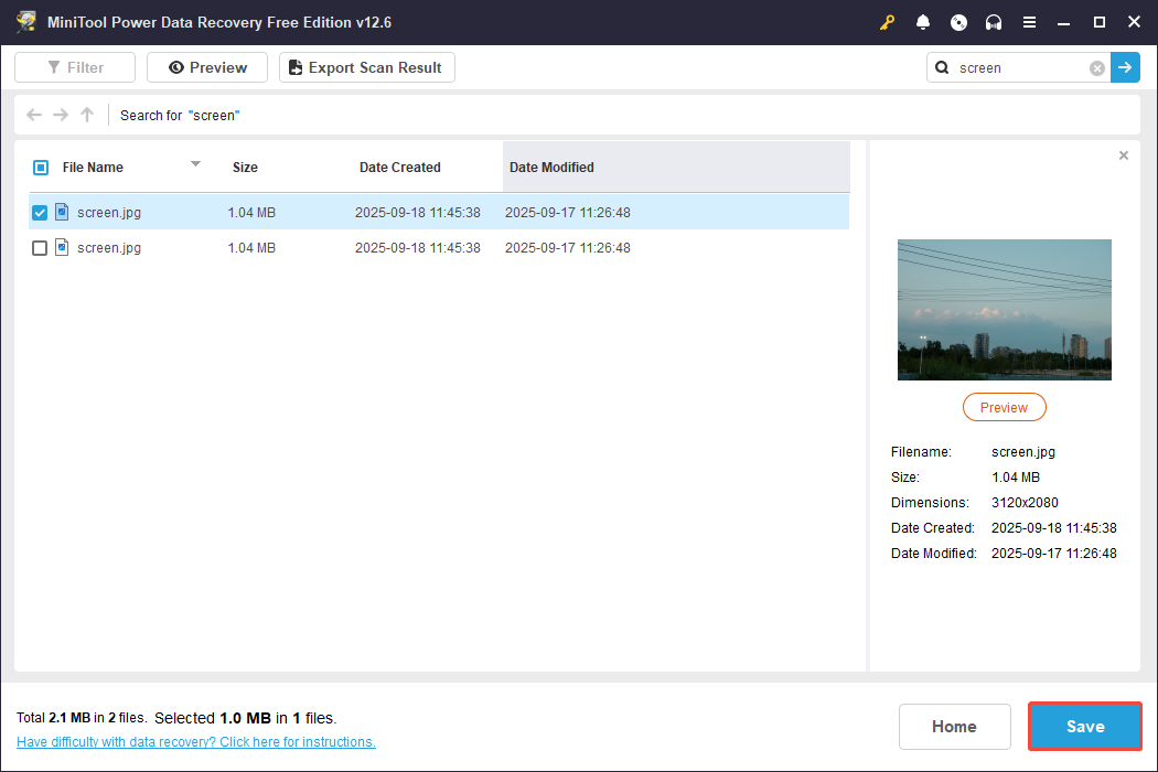 save files via MiniTool Power Data Recovery
