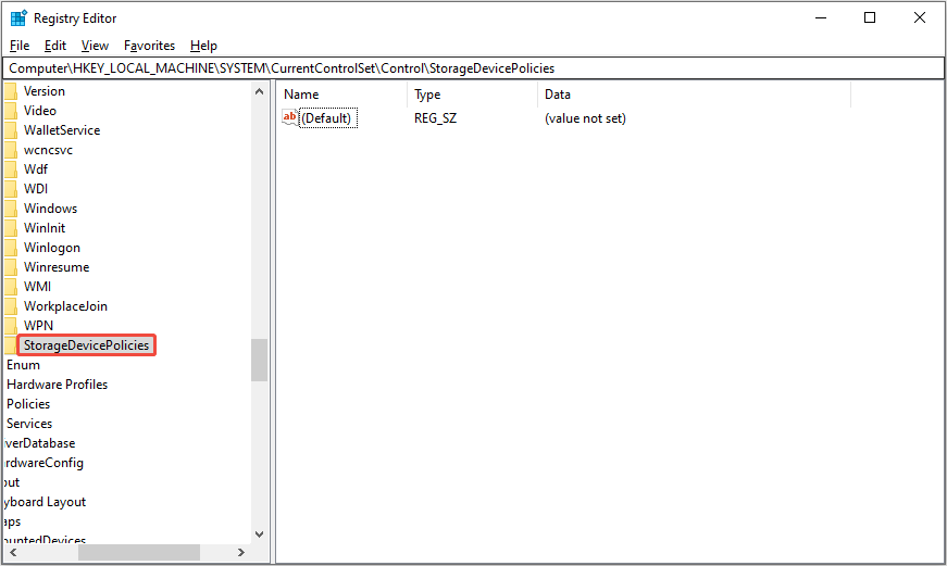 create a new key named StorageDevicePolicies