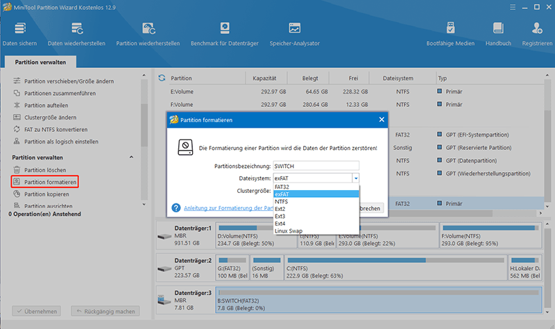 Die Partition in MiniTool Partition Wizard formatieren