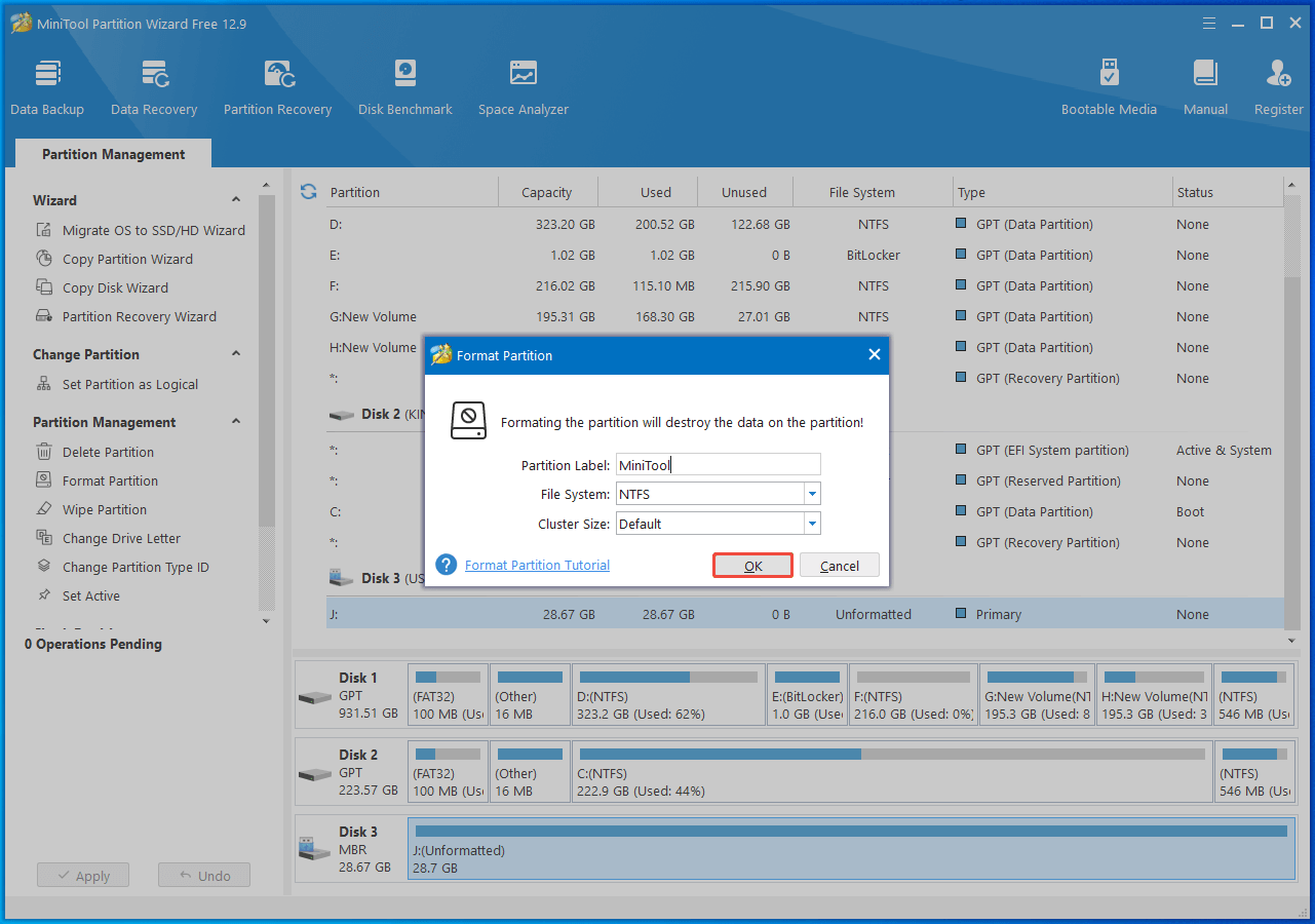 set the file system and label