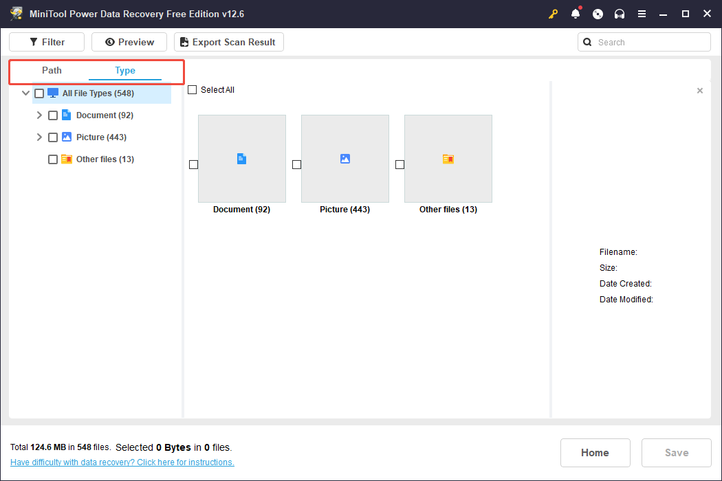 the Path and Type features in MiniTool Power Data Recovery