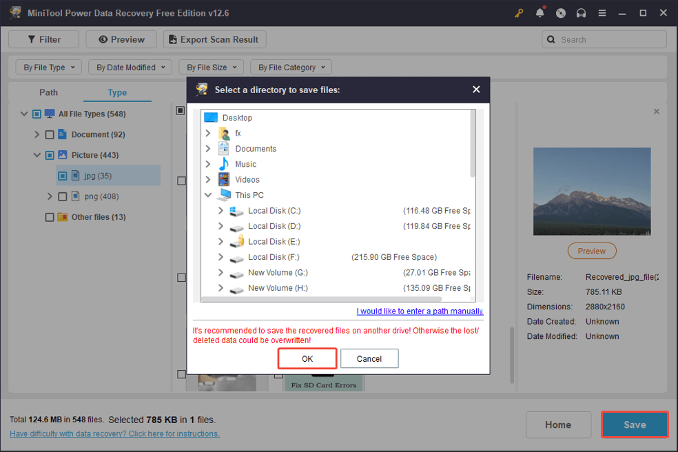 recover the wanted files via MiniTool Power Data Recovery