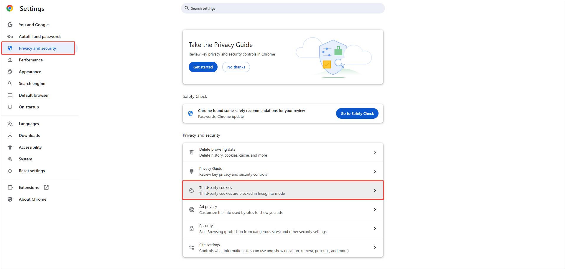 click Third-party cookies