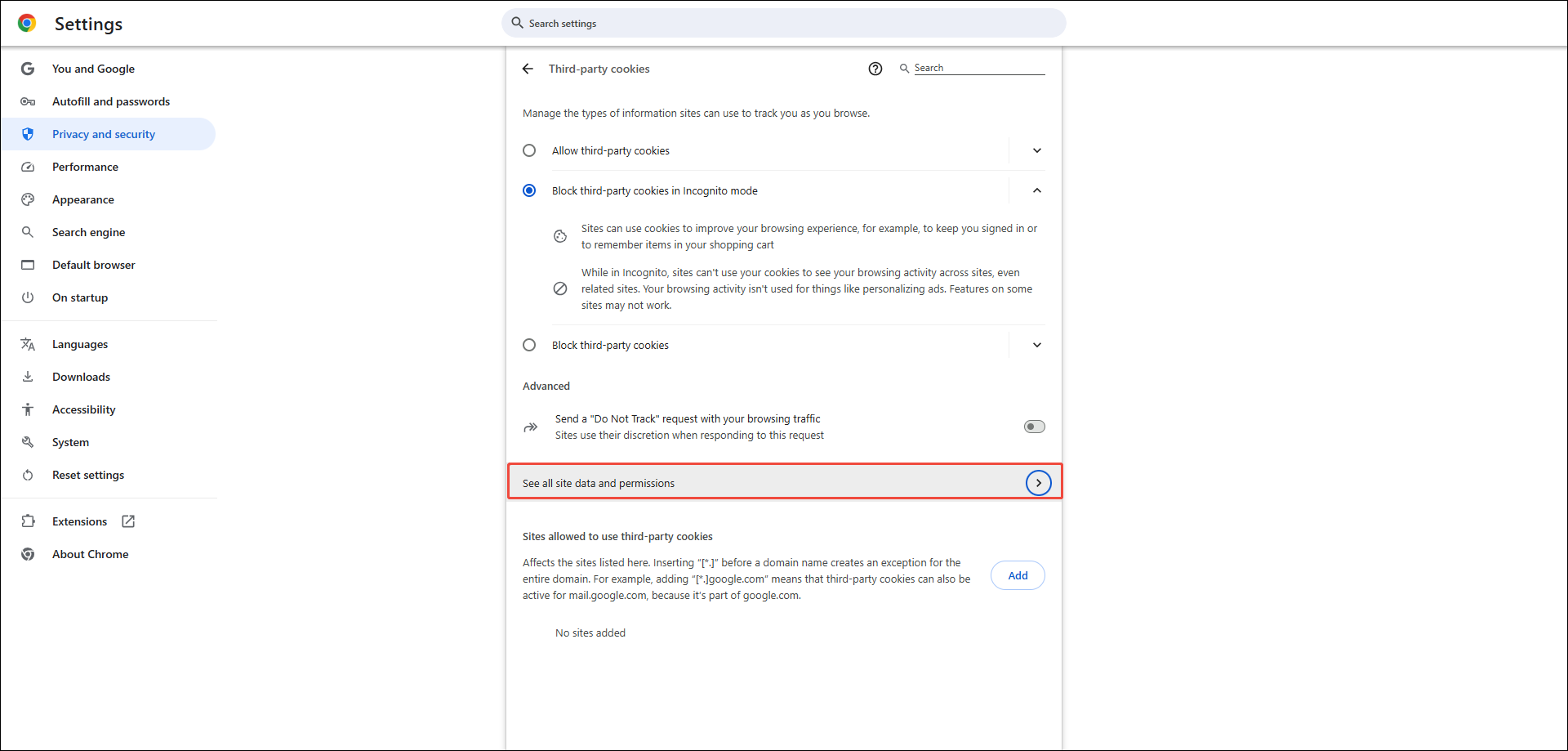 select See all site data and permissions