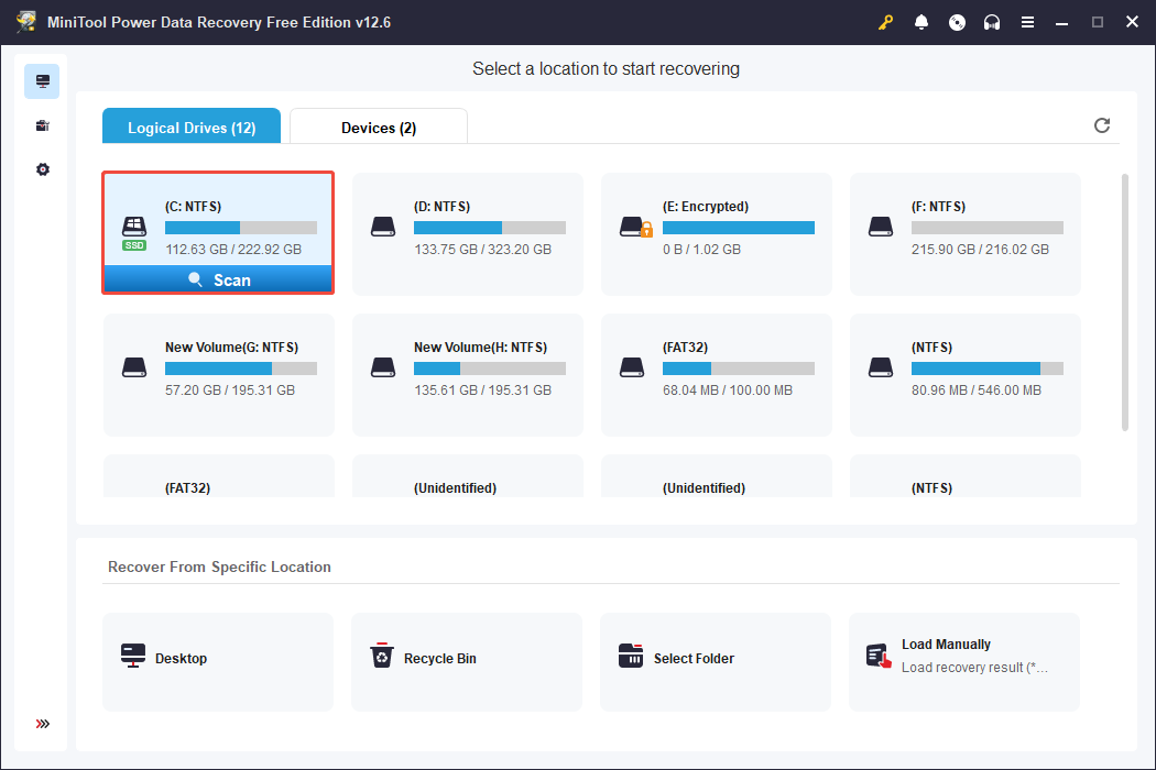 scan the target partition in MiniTool Power Data Recovery
