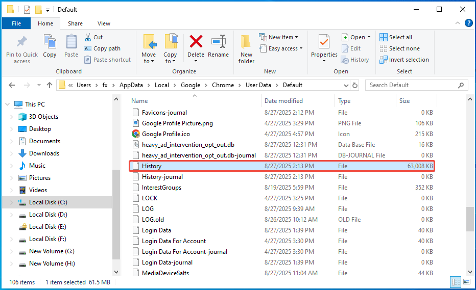 locate the History file