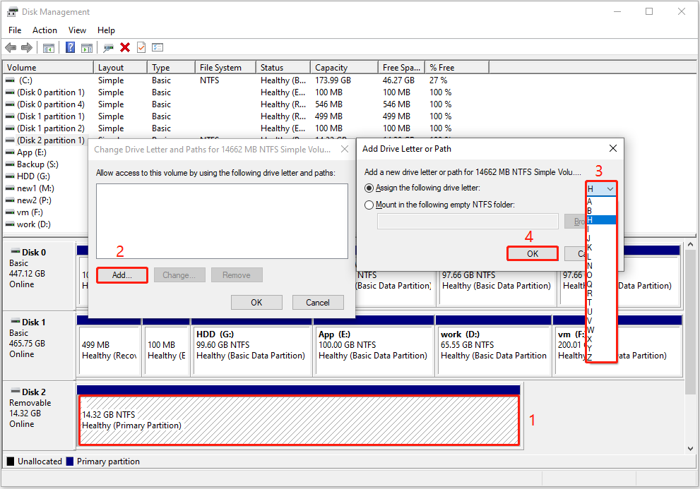 add a drive letter to the USB drive in Disk Management