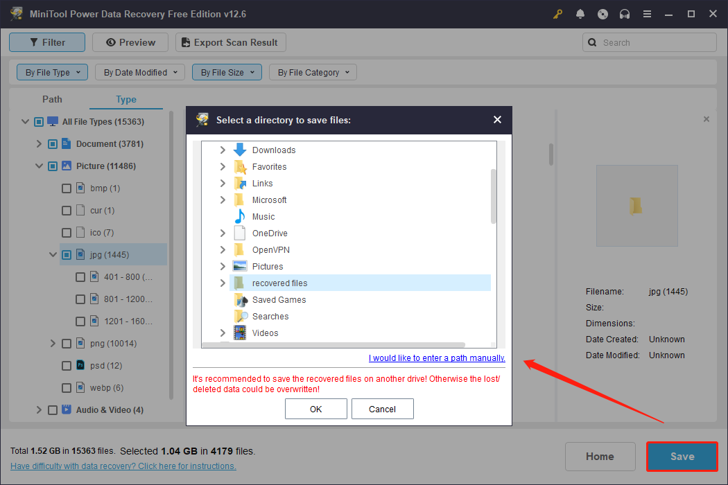save selected files in MiniTool Power Data Recovery