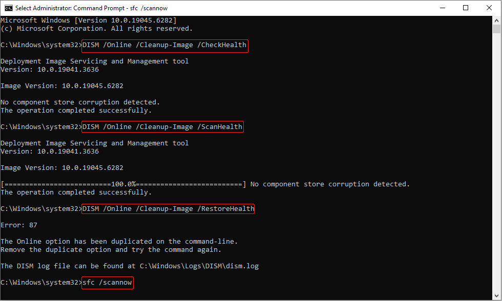 run DISM and SFC commands