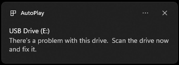 There's a problem with this drive. Scan the drive now and fix it.