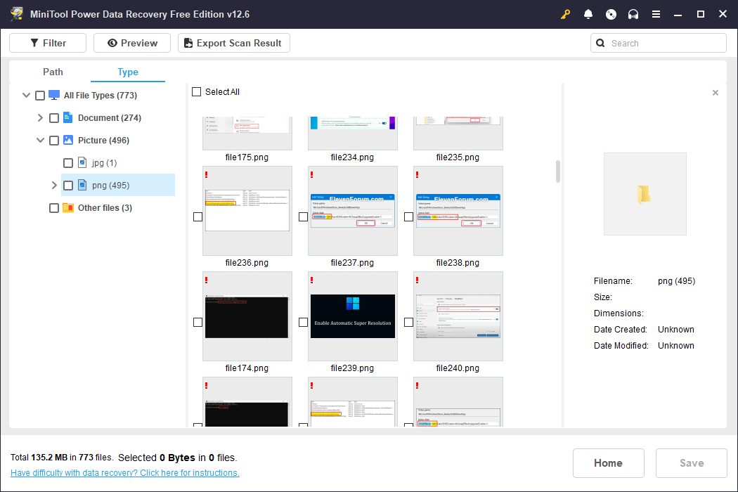 the Type function for MiniTool Power Data Recovery