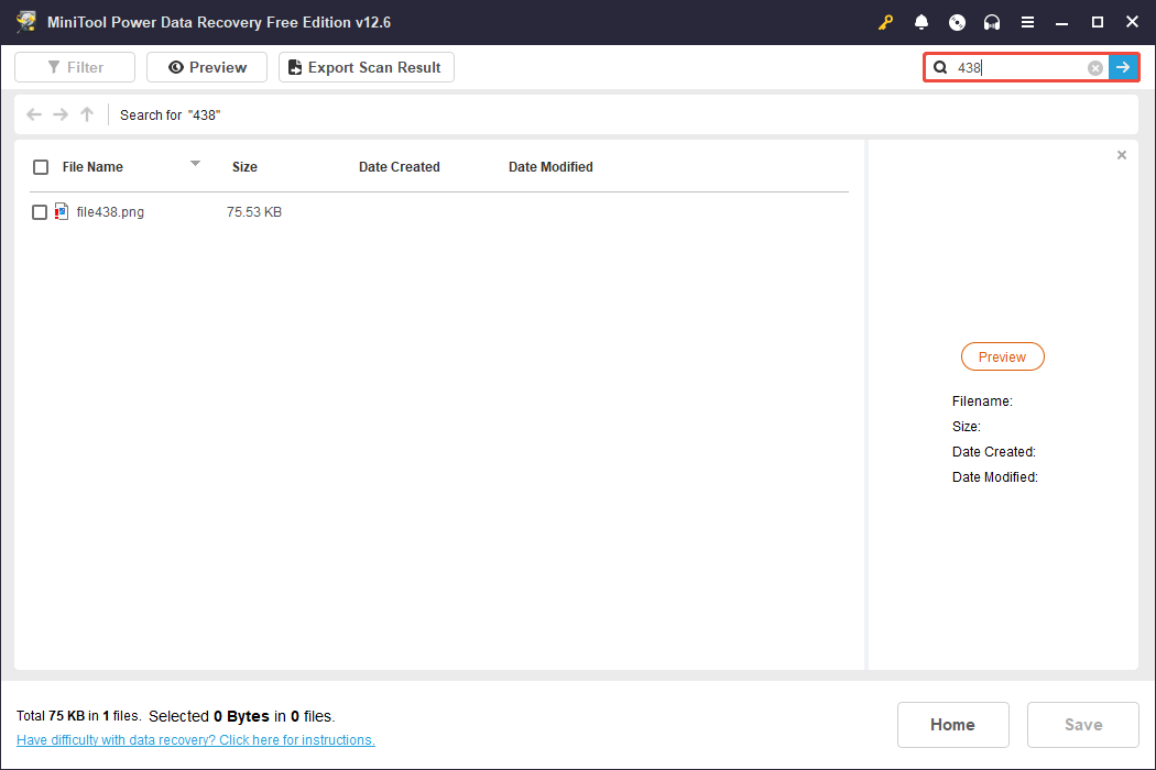 the search result in MiniTool Power Data Recovery