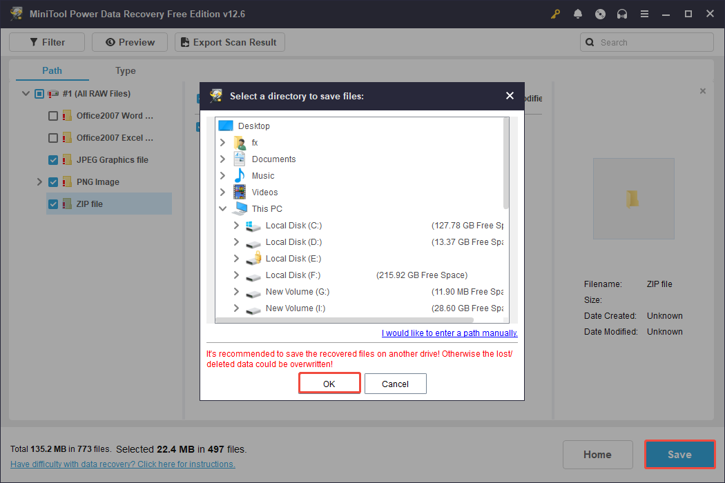 recover wanted files via MiniTool Power Data Recovery