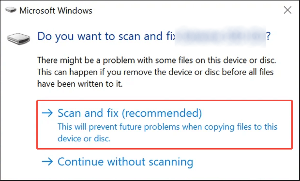 the Scan and fix window
