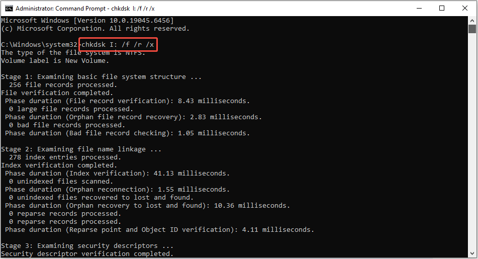 run the CHKDSK command to check the drive