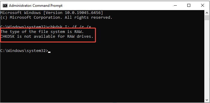 the CHKDSK is not available for RAW drives error