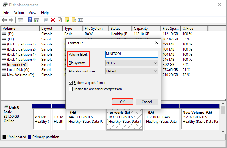 format the disk in Disk Management
