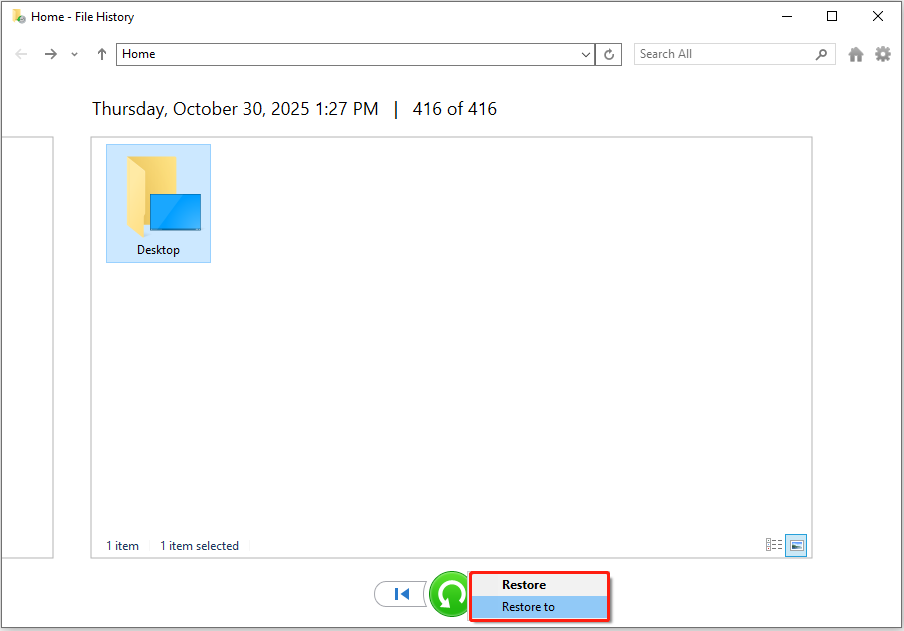 a screenshot of File History backup files